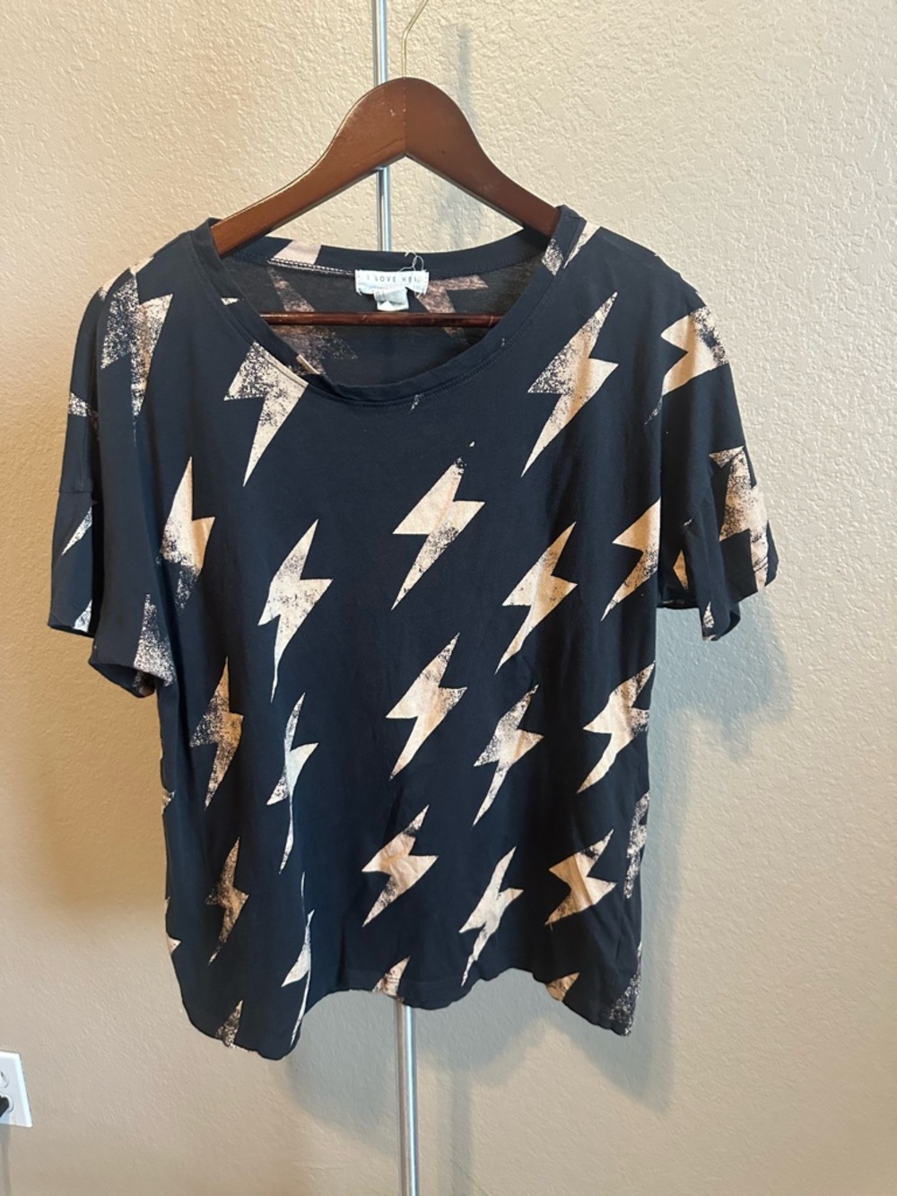 Black Tee with Cream Lightning Bolts
